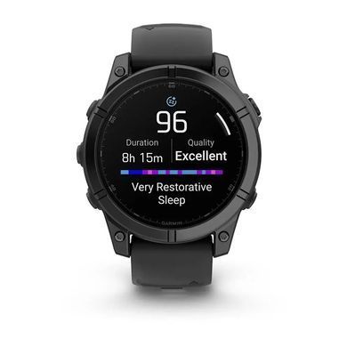 Смарт-годинник Garmin Fenix E &ndash; 47 мм, AMOLED, сланцево-сірий сталевий корпус з чорним силіконовим ремінцем