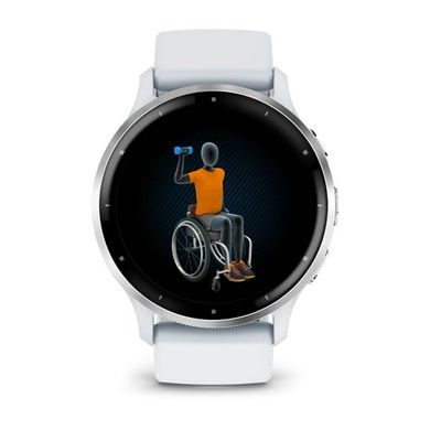 Смарт-годинник Garmin Venu 3, сріблястий сталевий безель з корпусом кольору білого каменя та силіконовим ремінцем