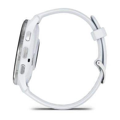 Смарт-годинник Garmin Venu 3, сріблястий сталевий безель з корпусом кольору білого каменя та силіконовим ремінцем