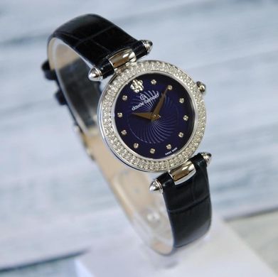 Часы наручные женские Claude Bernard 20504 3P BUIFN2, кварцевые, кристаллы Сваровски, синий ремешок из кожи