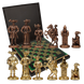 S12CGRE Manopoulos Medieval Knights chess set with bronze-gold chessmen/Green chessboard 44cm 3